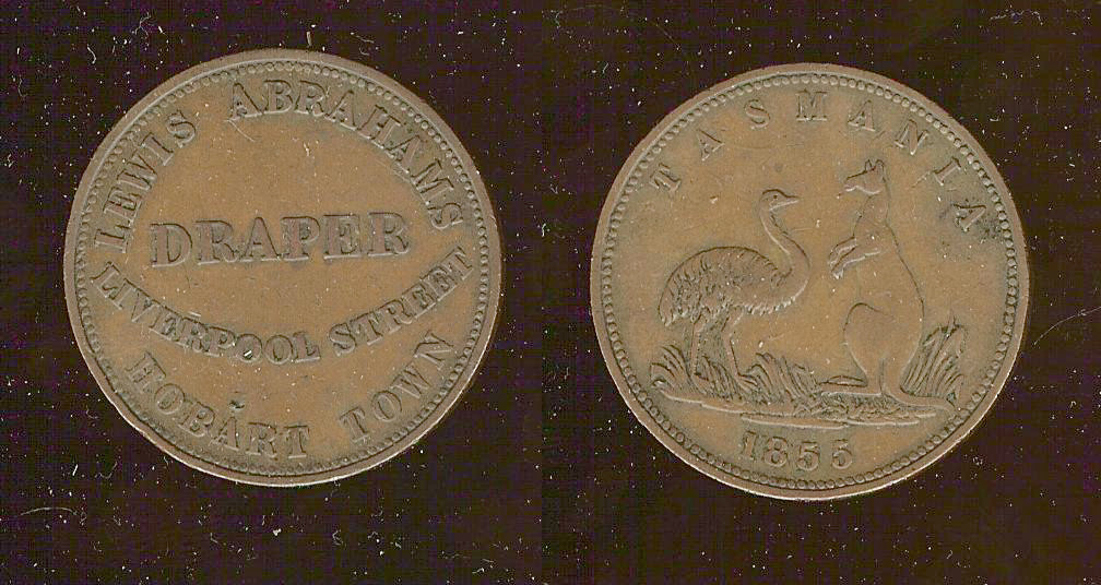 Australian token Lewis Abrahams penny Hobart Town 1855 EF